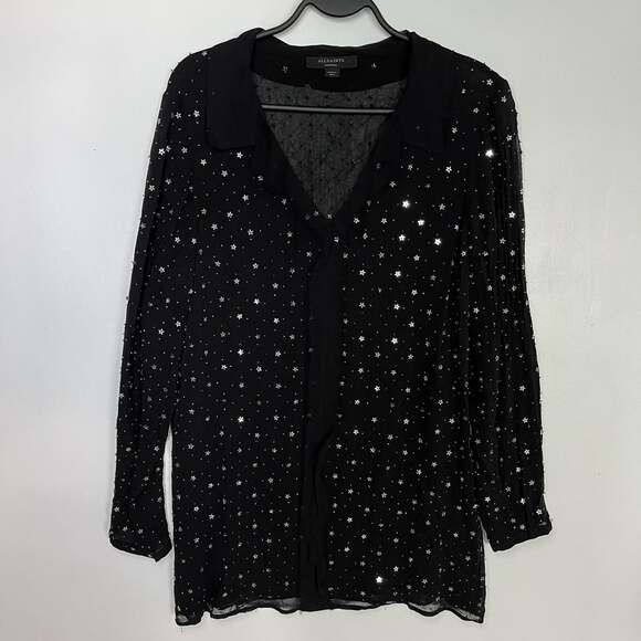 ALLSAINTS Tops - All Saints Shalien Star Embellished Sheer Black Top Blouse